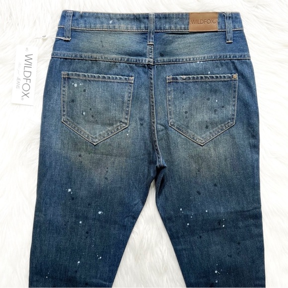 NWT Wildfox Distressed Slouchy Paint Splatter High Waist Boyfriend Cropped Jeans - Picture 6 of 10